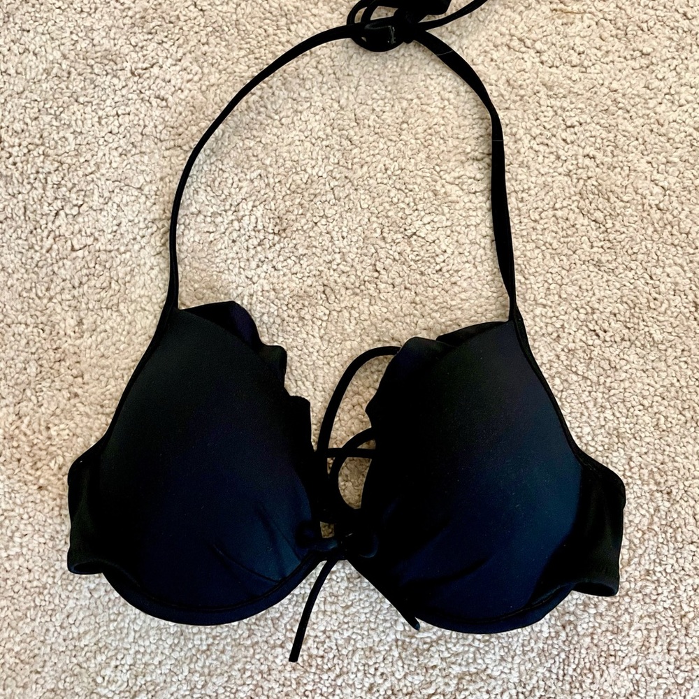 Ruffle black bikini top